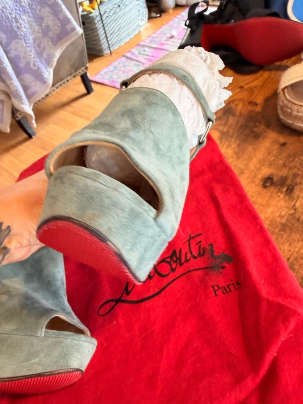 Christian Louboutin Tamilia 140 Suede pale blue platform heels - Picture 6 of 14